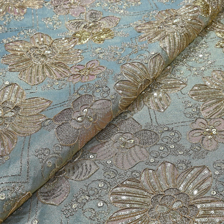 Premium Tissue Position Print Zari & Sequins Embroidery Fabric | VI3656C-5