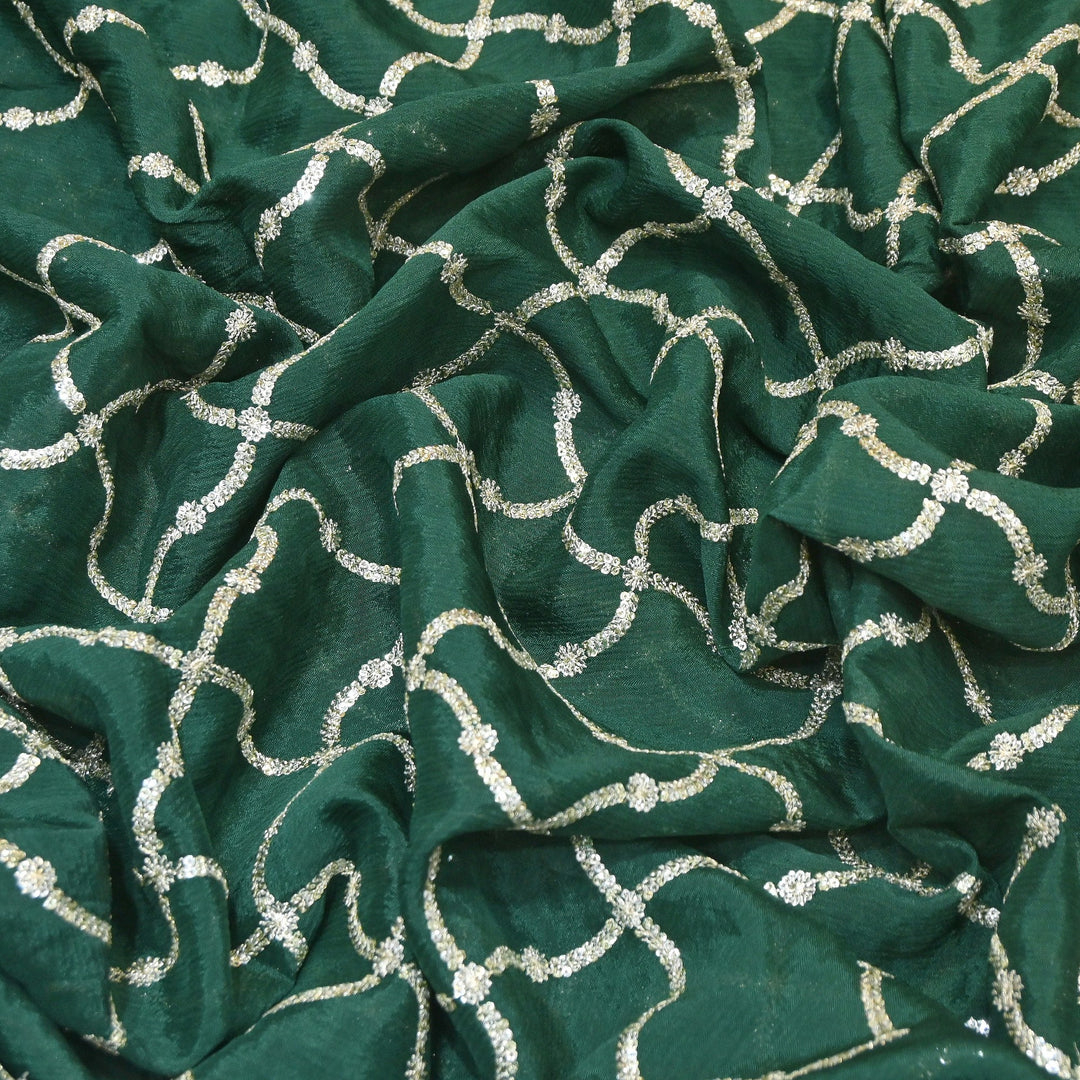 Premium Viscose Chinon Zari & Sequins Embroidery Fabric | V2687C-03