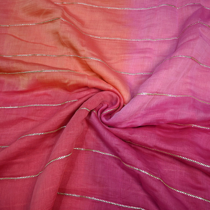 4D Shade Mul Chanderi Gota Embroidered Fabric