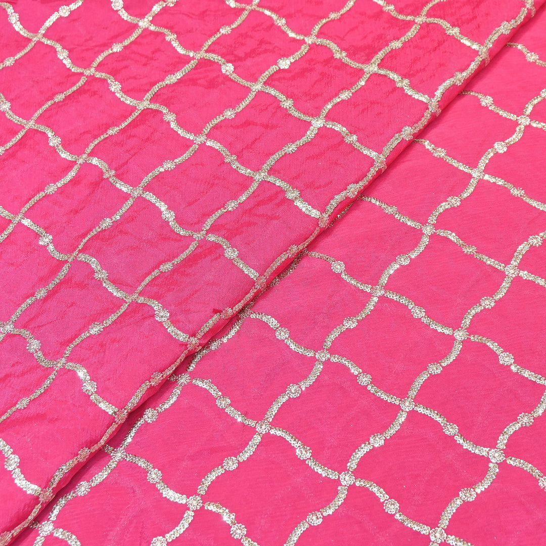 Premium Viscose Chinon Zari & Sequins Embroidery Fabric | V2687C-04