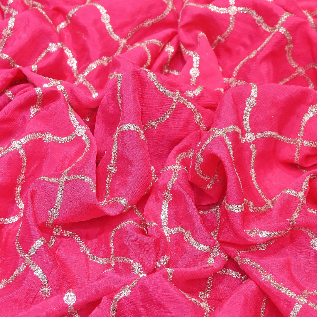 Premium Viscose Chinon Zari & Sequins Embroidery Fabric | V2687C-04
