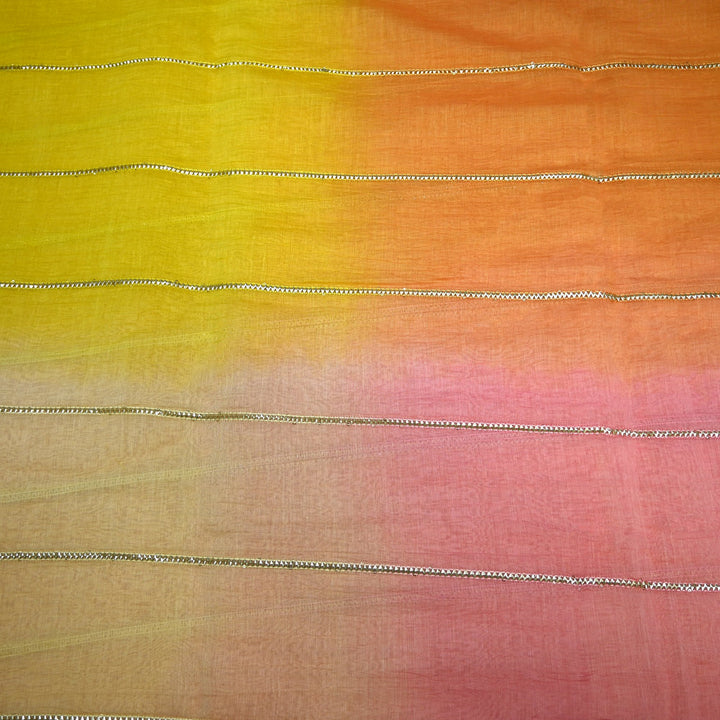 4D Shade Mul Chanderi Gota Embroidered Fabric