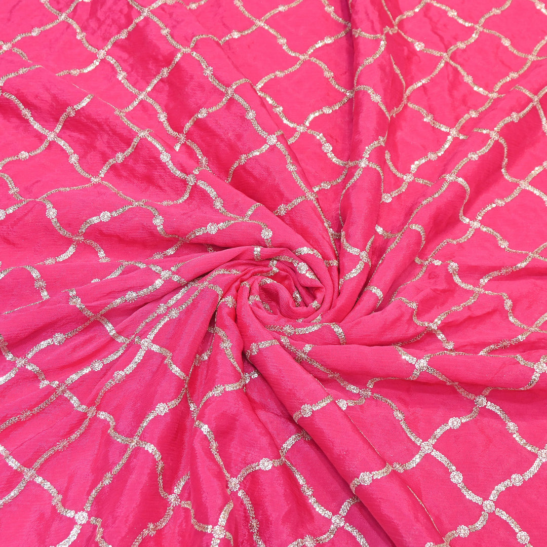 Premium Viscose Chinon Zari & Sequins Embroidery Fabric | V2687C-04