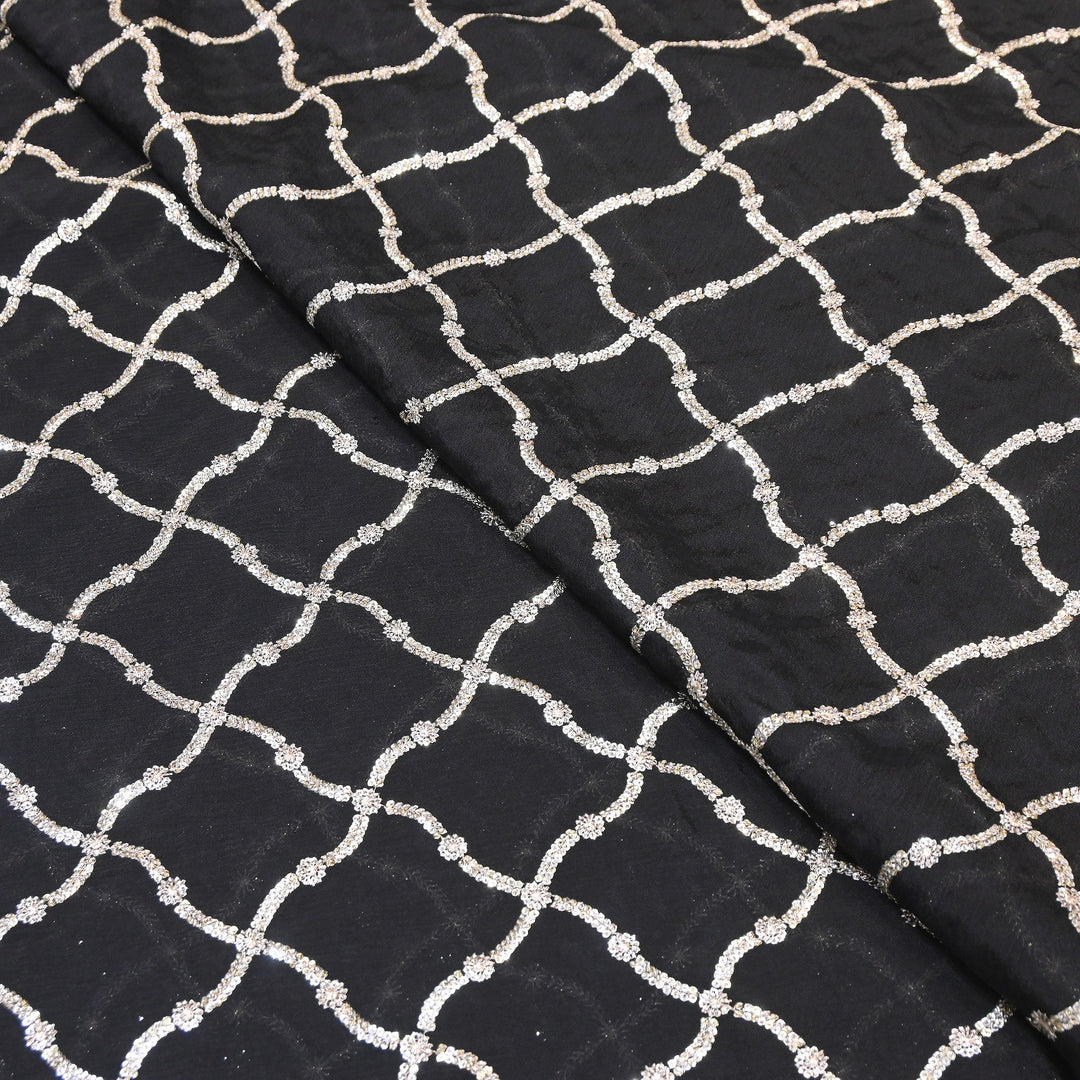 Premium Viscose Chinon Zari & Sequins Embroidery Fabric | V2687C-05
