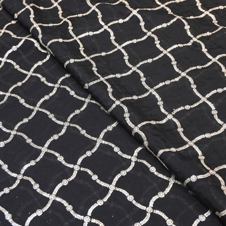 Premium Viscose Chinon Zari & Sequins Embroidery Fabric | V2687C-05
