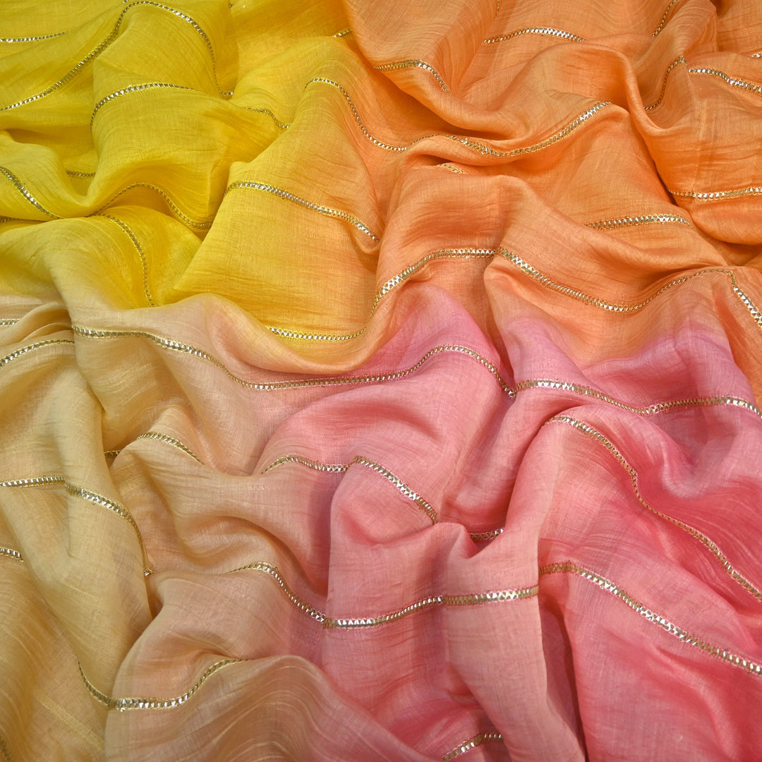 4D Shade Mul Chanderi Gota Embroidered Fabric