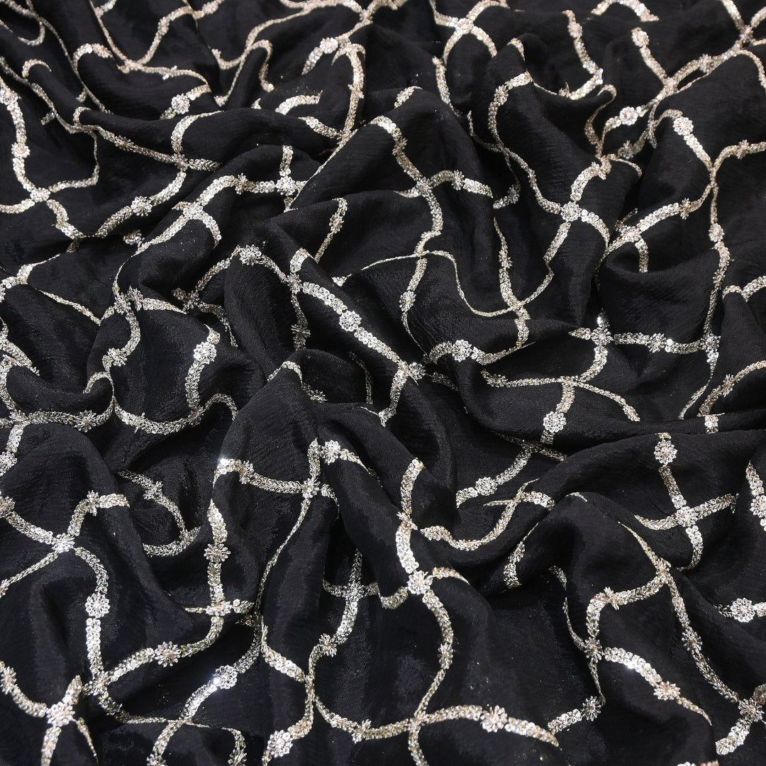 Premium Viscose Chinon Zari & Sequins Embroidery Fabric | V2687C-05