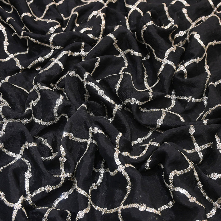 Premium Viscose Chinon Zari & Sequins Embroidery Fabric | V2687C-05
