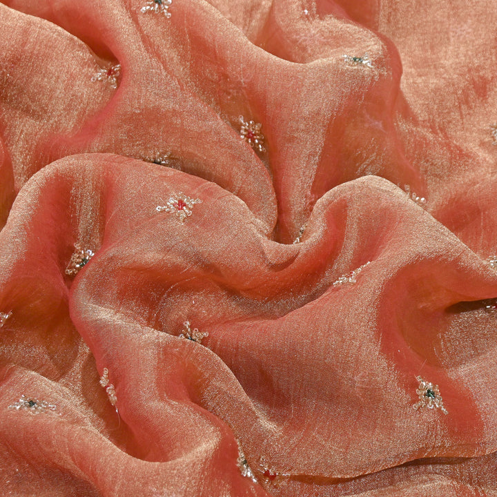 Premium Dyed Organza Tissue Moti & Sequins Embroidery Fabric | FD3307-2