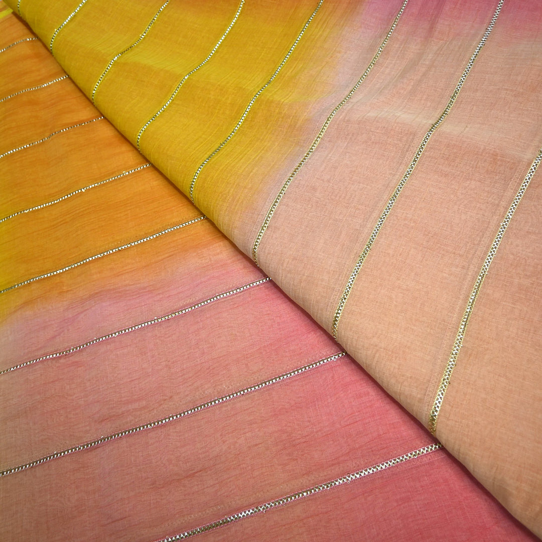 4D Shade Mul Chanderi Gota Embroidered Fabric