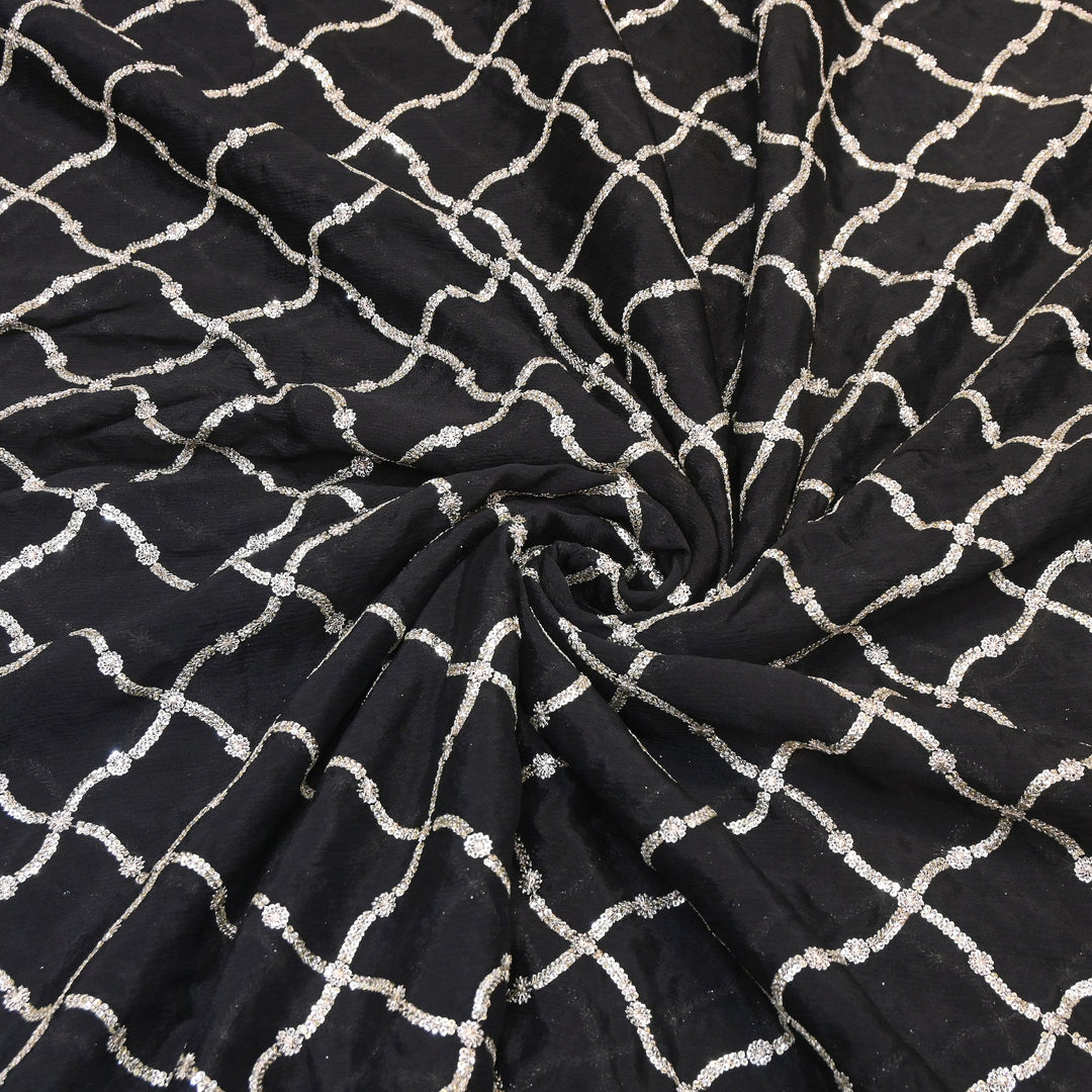 Premium Viscose Chinon Zari & Sequins Embroidery Fabric | V2687C-05
