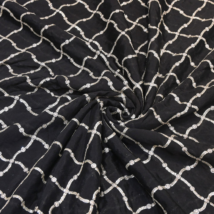 Premium Viscose Chinon Zari & Sequins Embroidery Fabric | V2687C-05