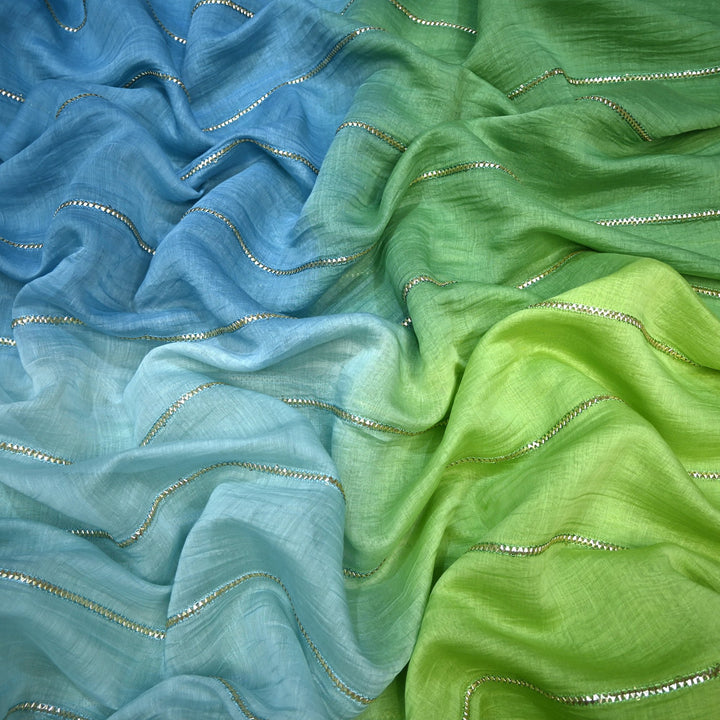 4D Shade Mul Chanderi Gota Embroidered Fabric