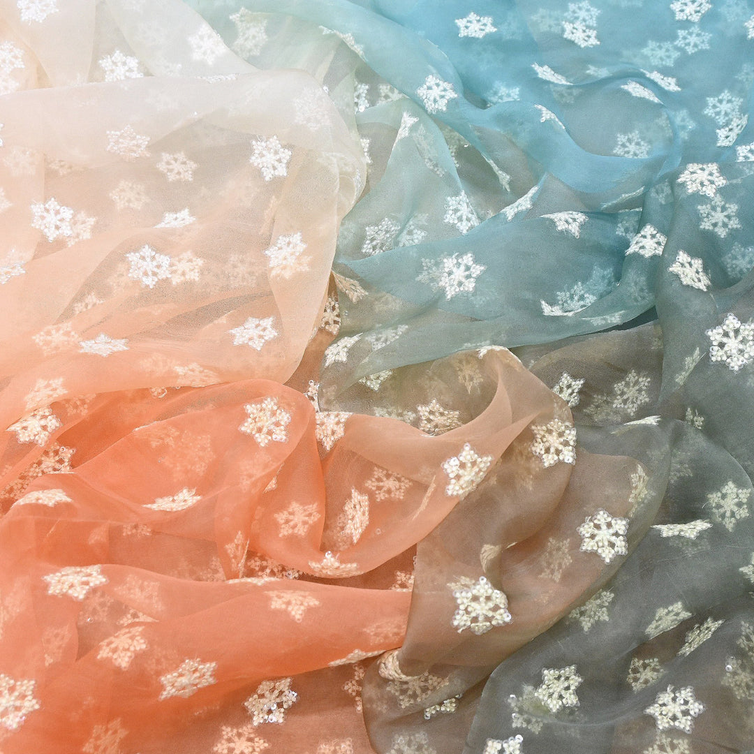 4D Shaded Silk Organza Sequins Embroidery Fabric | Designer Fabric | P23111-01