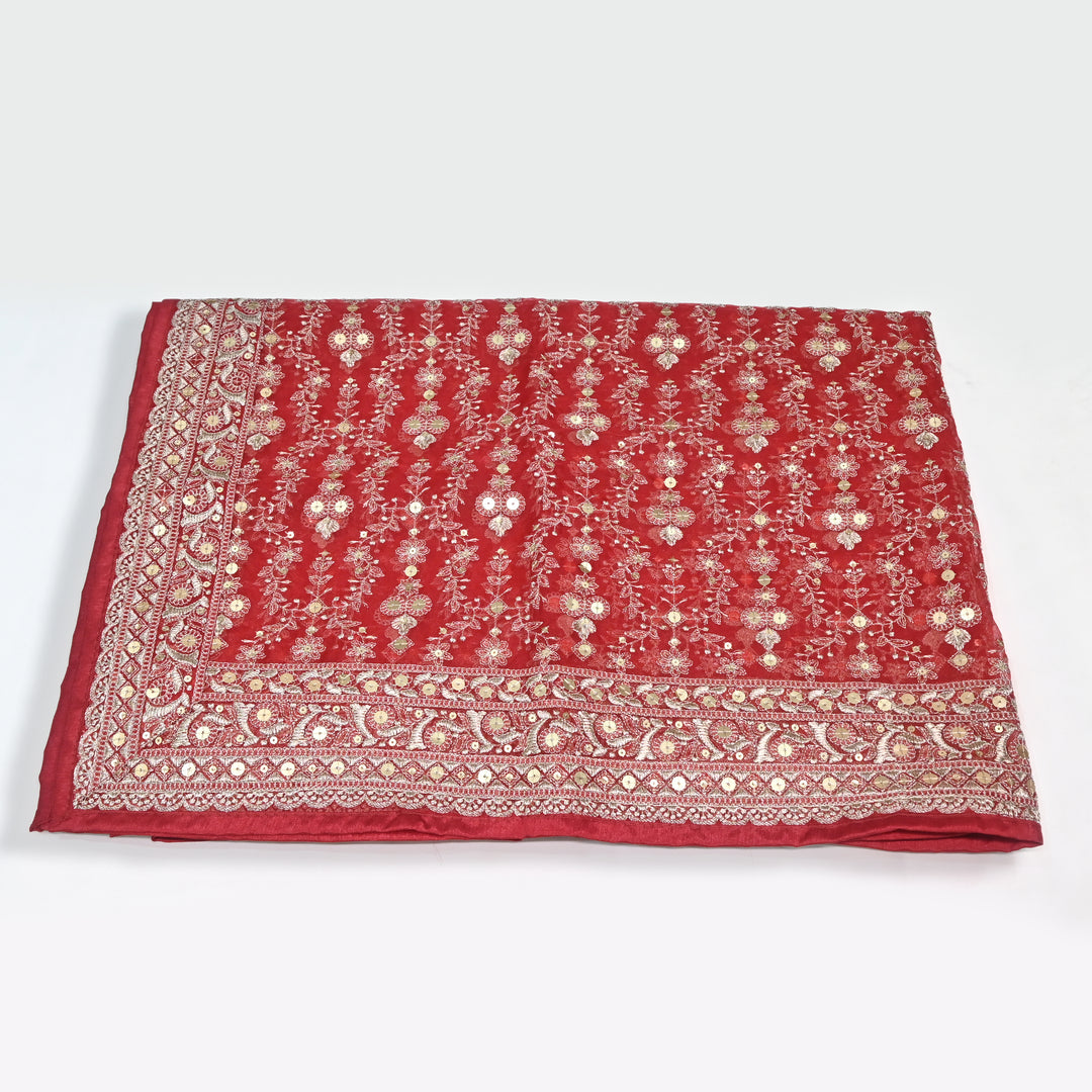 Red Brown Colour Organza Sequence With Zari Dupatta