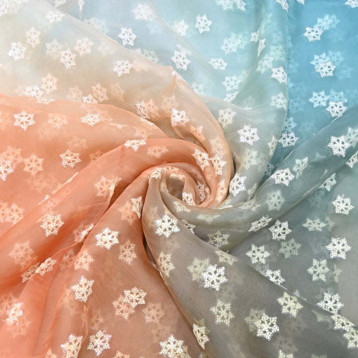 4D Shaded Silk Organza Sequins Embroidery Fabric | Designer Fabric | P23111-01