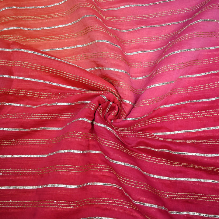 4D Shade Chanderi Gota Zari Strip Embroidery Fabric