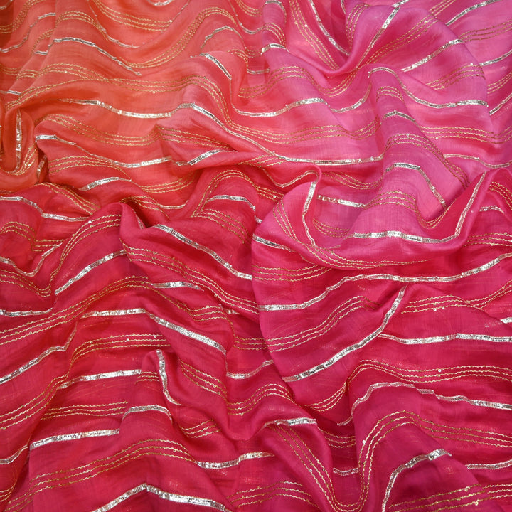 4D Shade Chanderi Gota Zari Strip Embroidery Fabric