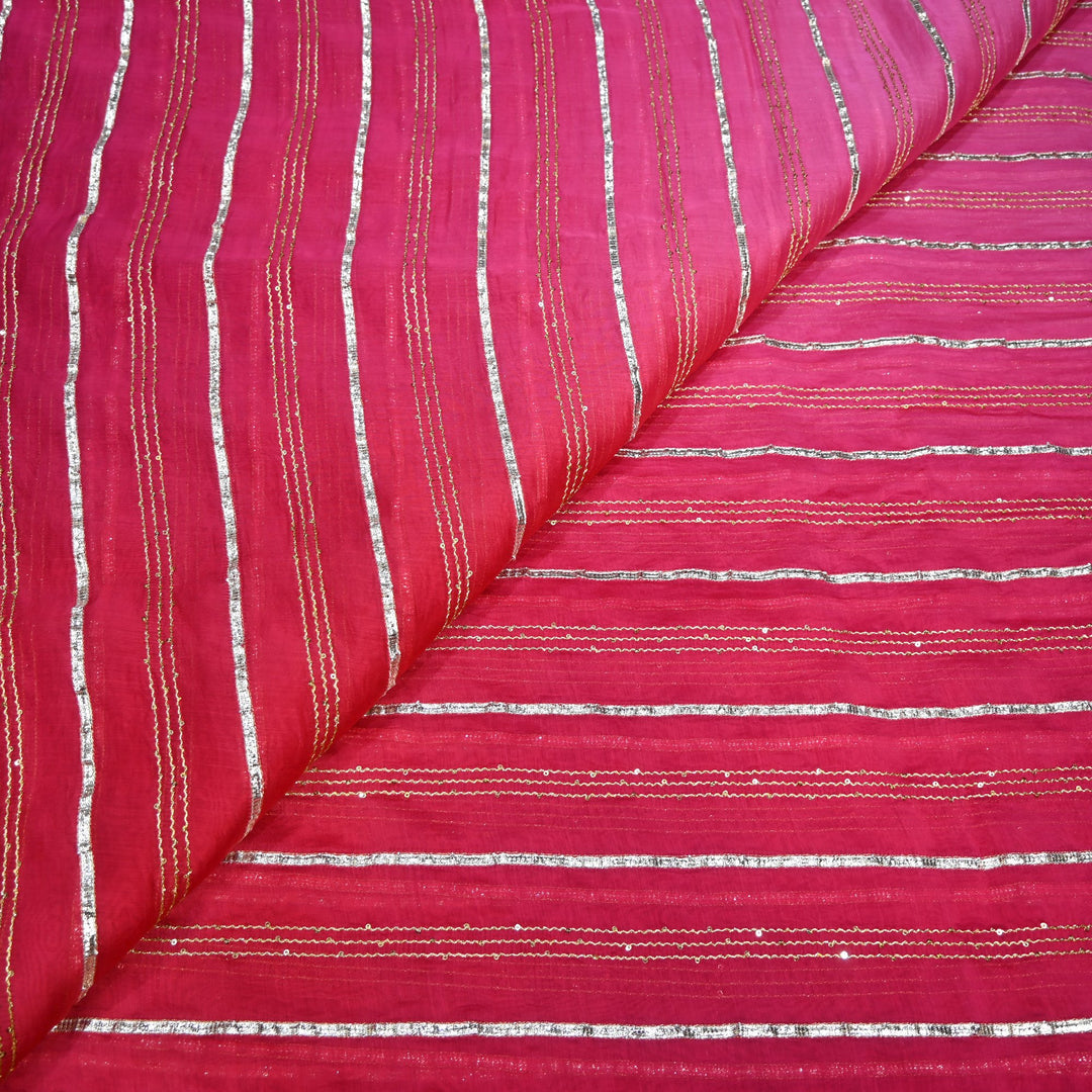 4D Shade Chanderi Gota Zari Strip Embroidery Fabric