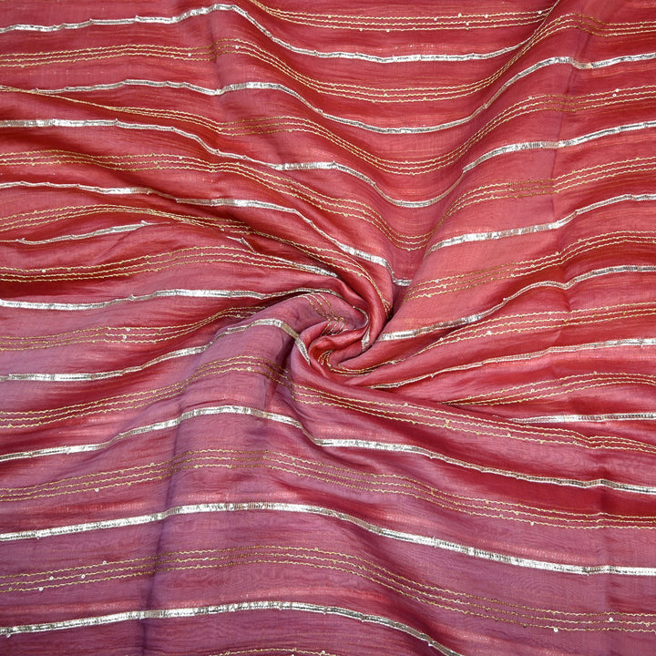 4D Shade Chanderi Gota Zari Strip Embroidery Fabric