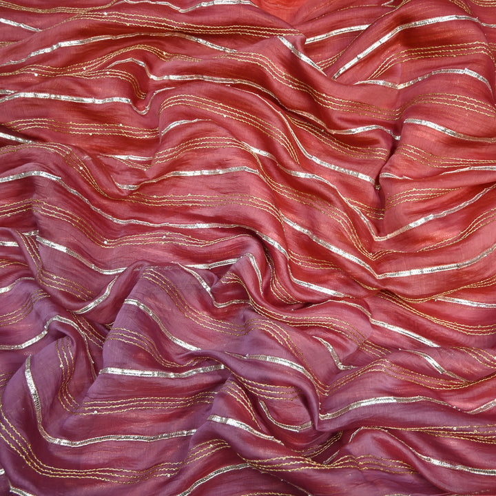 4D Shade Chanderi Gota Zari Strip Embroidery Fabric