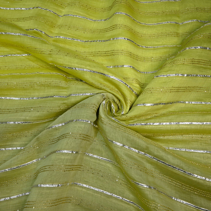 4D Shade Chanderi Gota Zari Strip Embroidery Fabric