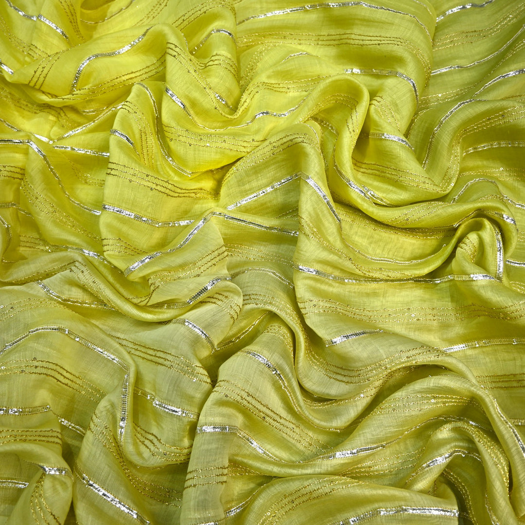 4D Shade Chanderi Gota Zari Strip Embroidery Fabric