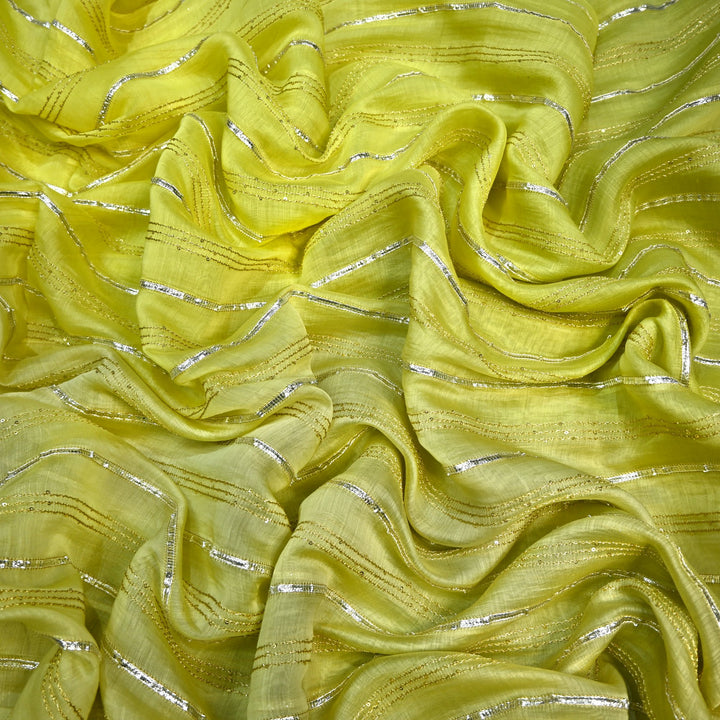 4D Shade Chanderi Gota Zari Strip Embroidery Fabric