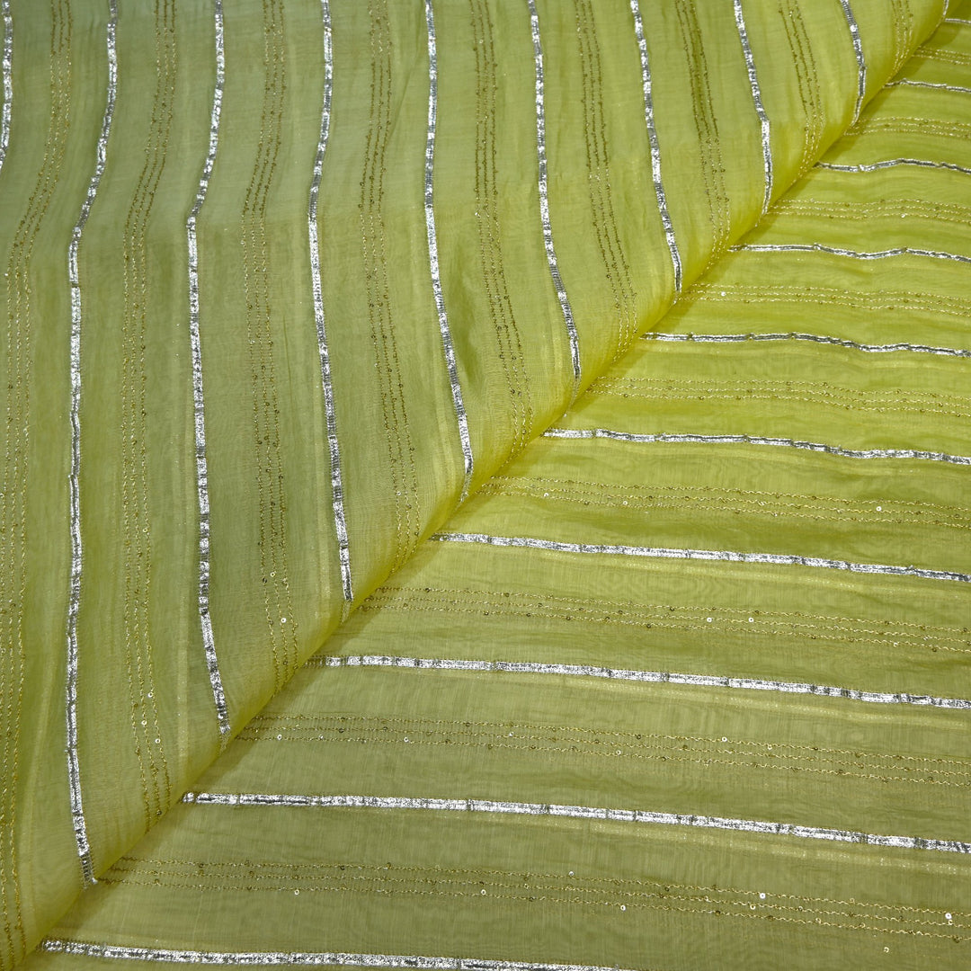 4D Shade Chanderi Gota Zari Strip Embroidery Fabric