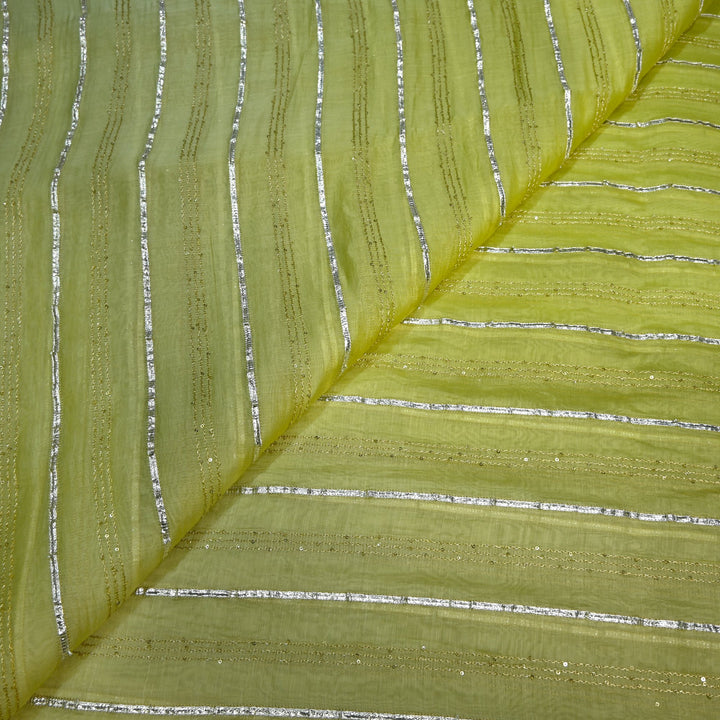 4D Shade Chanderi Gota Zari Strip Embroidery Fabric