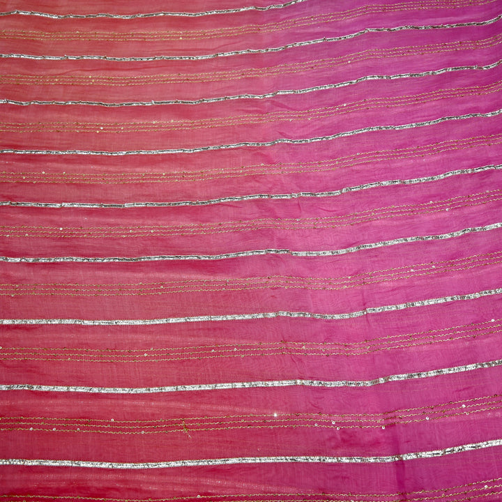 4D Shade Chanderi Gota Zari Strip Embroidery Fabric