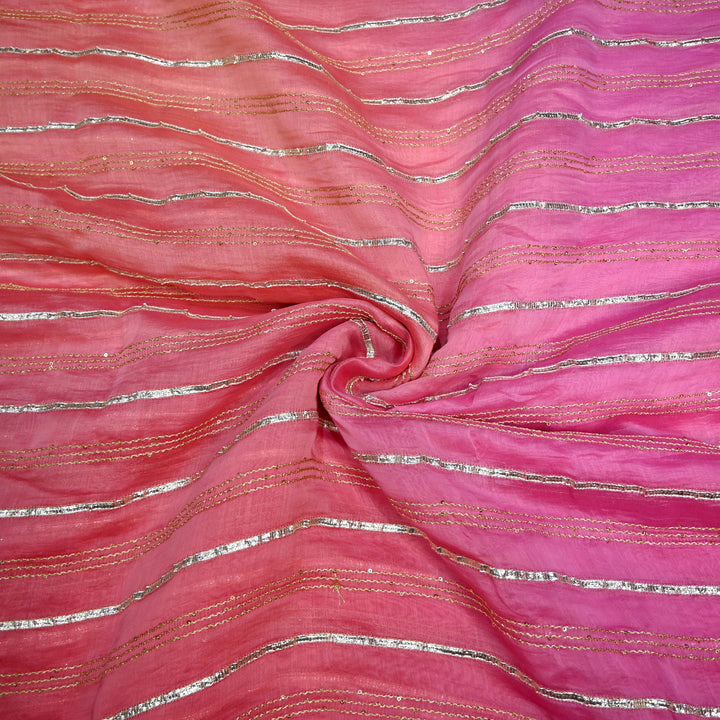 4D Shade Chanderi Gota Zari Strip Embroidery Fabric