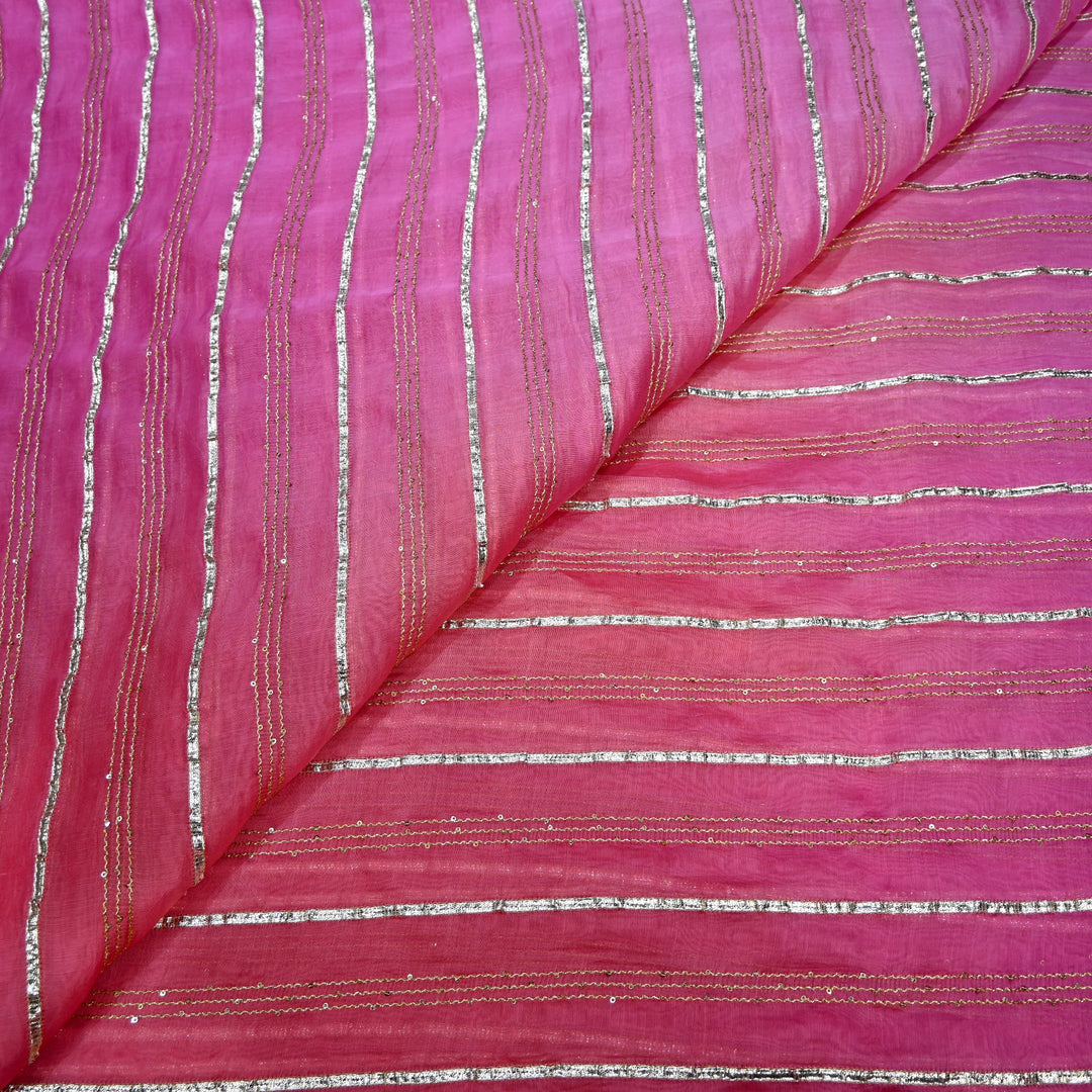 4D Shade Chanderi Gota Zari Strip Embroidery Fabric