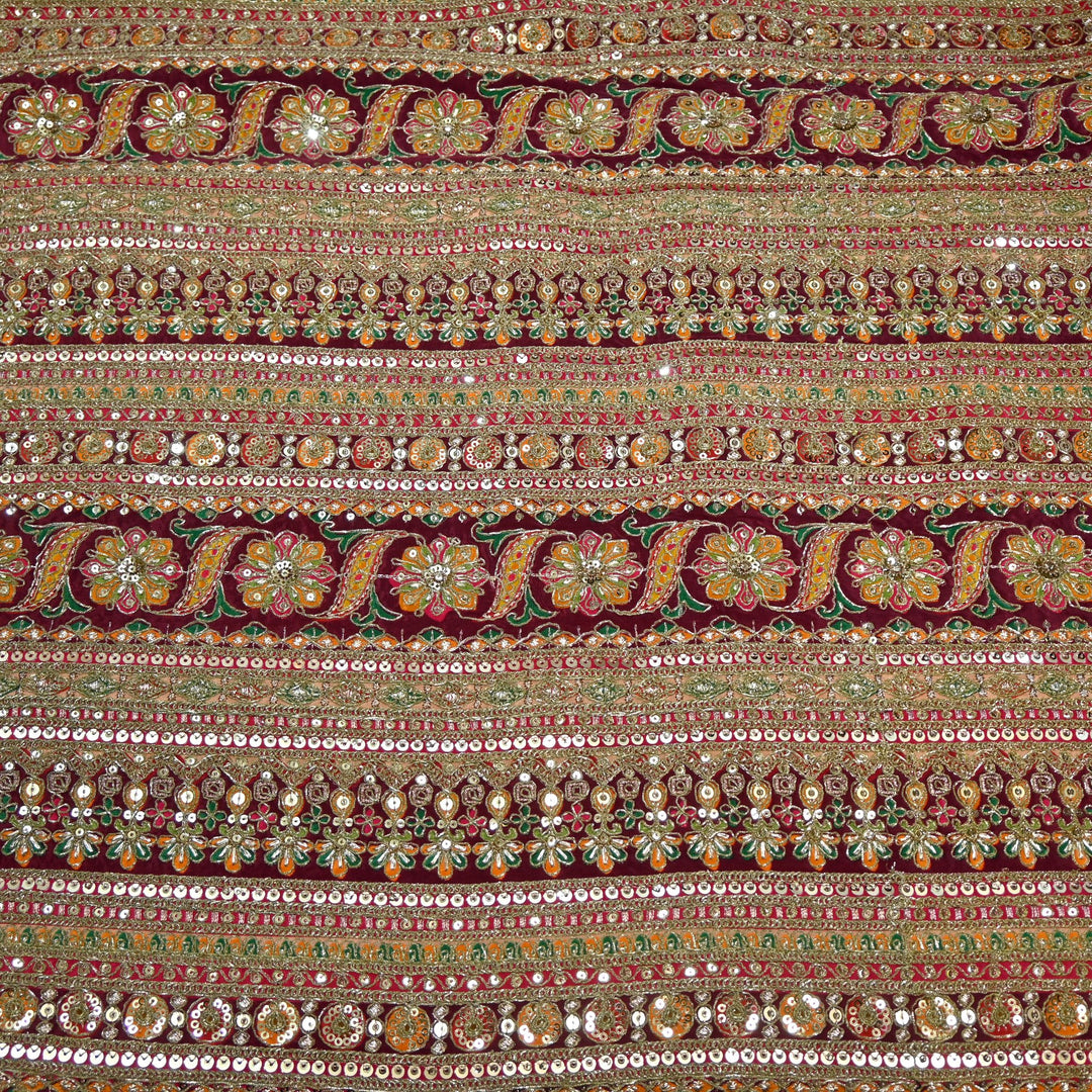 Royal Crepe Position Print Zari & Sequin Heavy Work Fabric