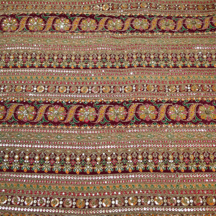 Royal Crepe Position Print Zari & Sequin Heavy Work Fabric