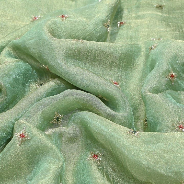 Premium Dyed Organza Tissue Moti & Sequins Embroidery Fabric | FD3307-9