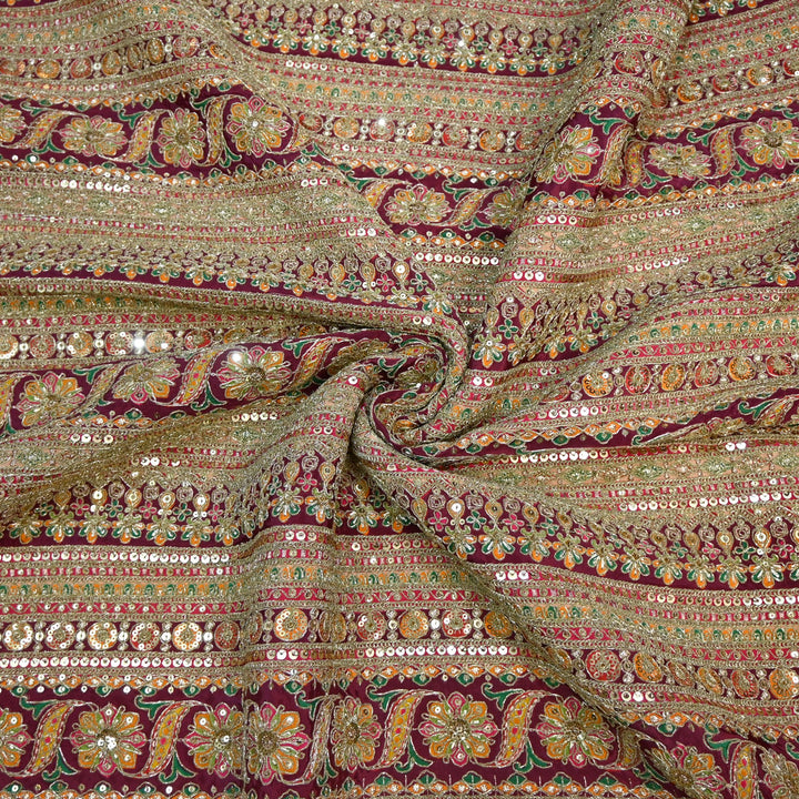 Royal Crepe Position Print Zari & Sequin Heavy Work Fabric