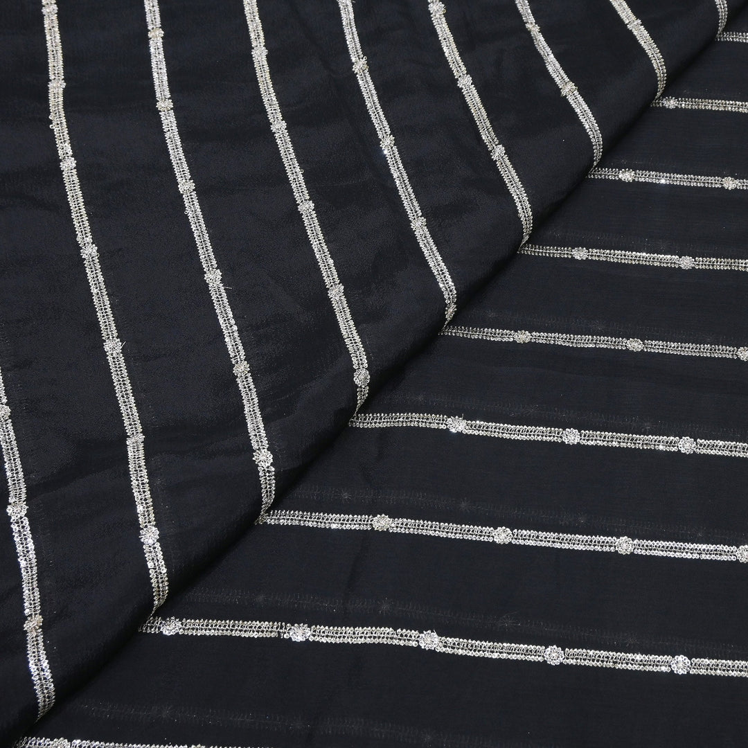 Premium Viscose Chinon Zari & Sequins Embroidery Fabric | V02661C-01