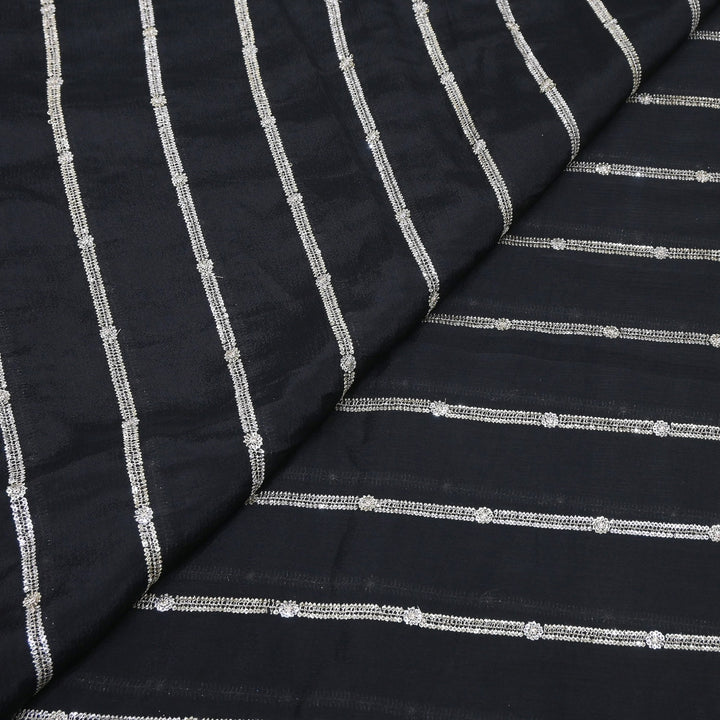 Premium Viscose Chinon Zari & Sequins Embroidery Fabric | V02661C-01