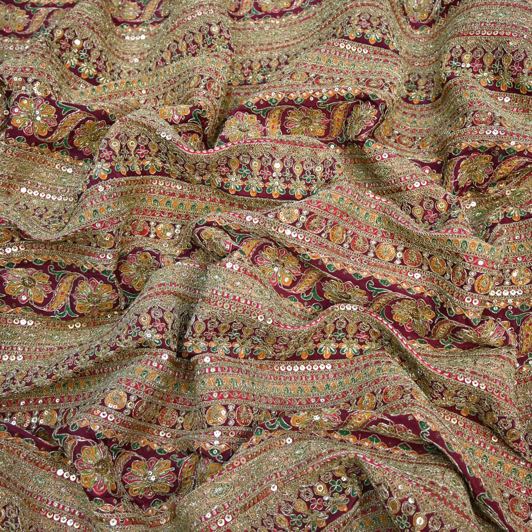 Royal Crepe Position Print Zari & Sequin Heavy Work Fabric