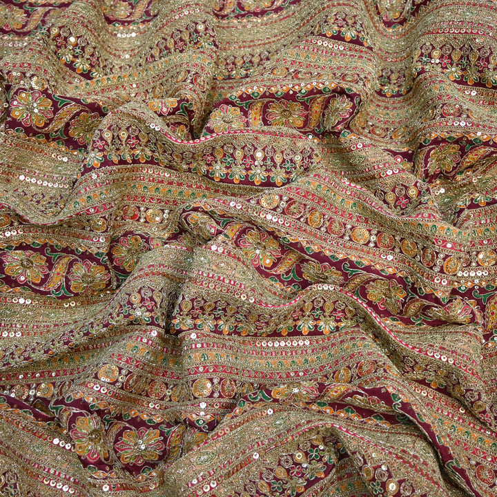 Royal Crepe Position Print Zari & Sequin Heavy Work Fabric