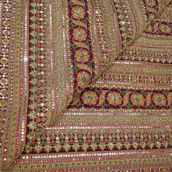 Royal Crepe Position Print Zari & Sequin Heavy Work Fabric