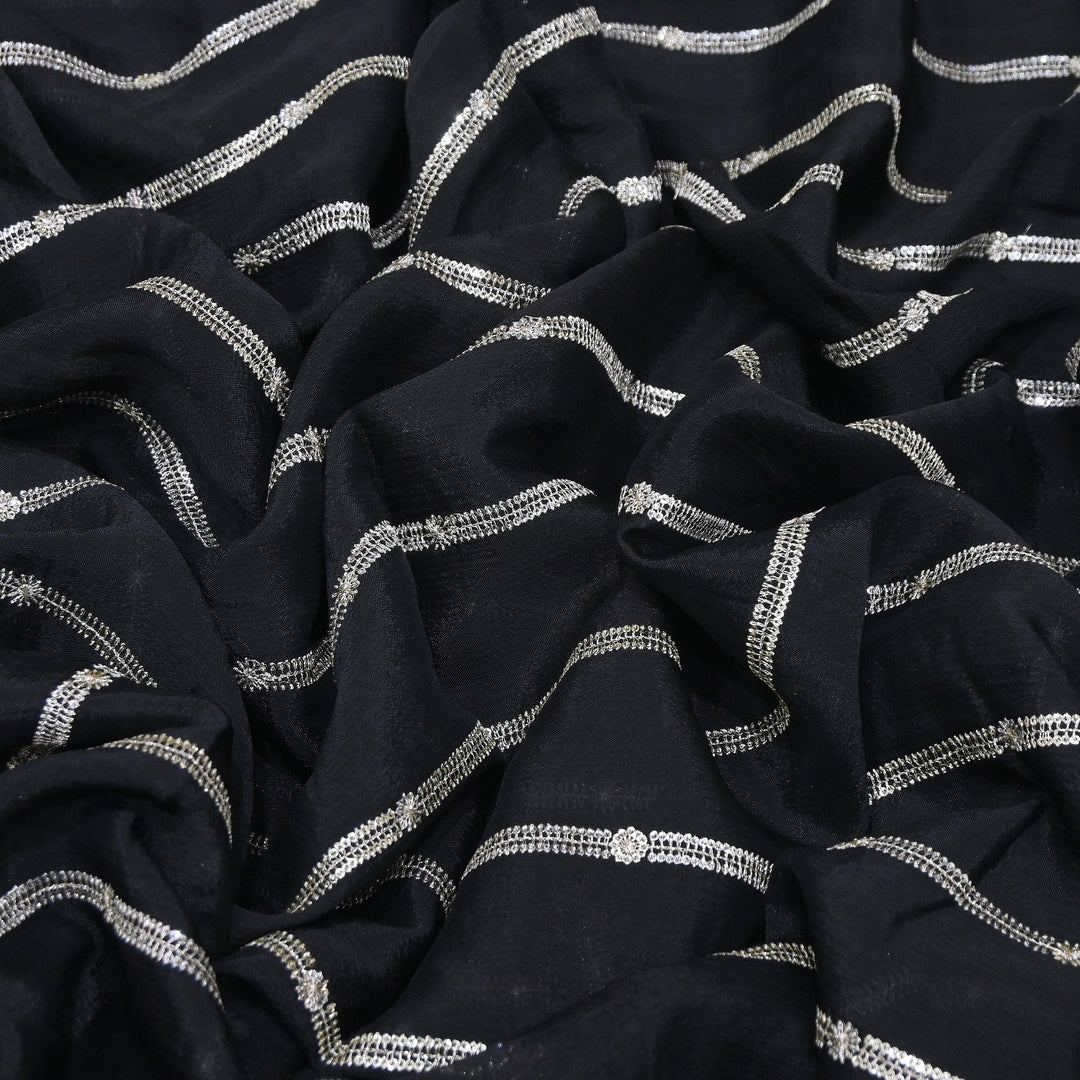 Premium Viscose Chinon Zari & Sequins Embroidery Fabric | V02661C-01