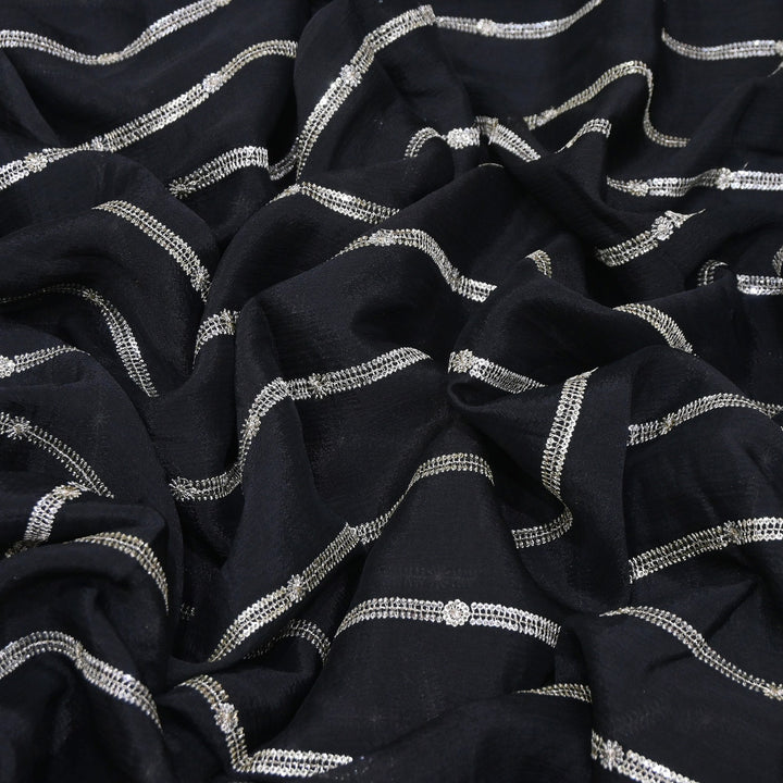 Premium Viscose Chinon Zari & Sequins Embroidery Fabric | V02661C-01