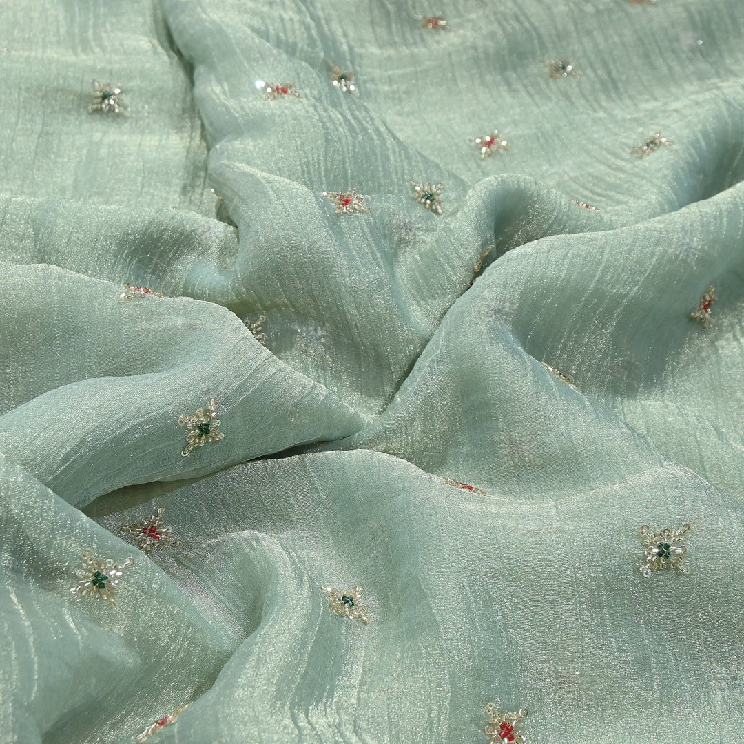 Premium Dyed Organza Tissue Moti & Sequins Embroidery Fabric | FD3307-10