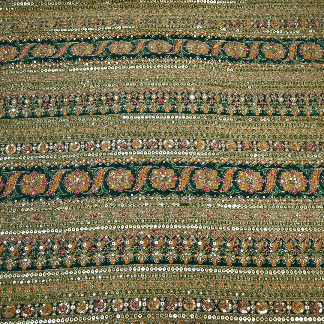 Royal Crepe Position Print Zari & Sequin Heavy Work Fabric