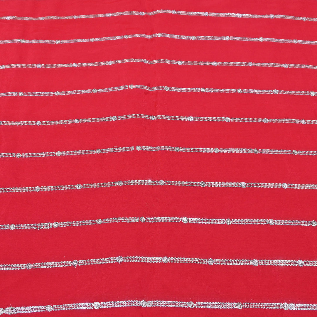 Premium Viscose Chinon Zari & Sequins Embroidery Fabric | V02661C-04