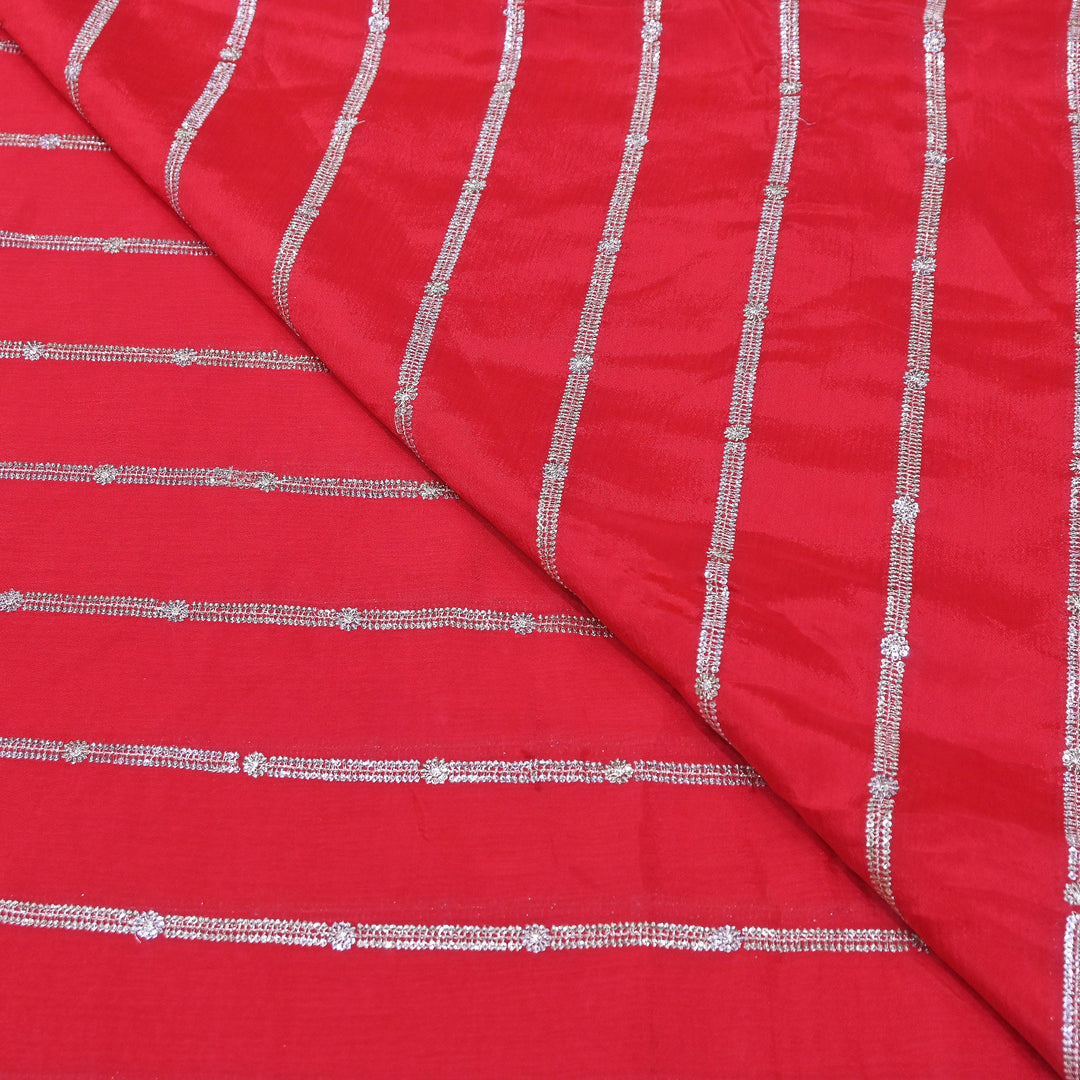 Premium Viscose Chinon Zari & Sequins Embroidery Fabric | V02661C-04