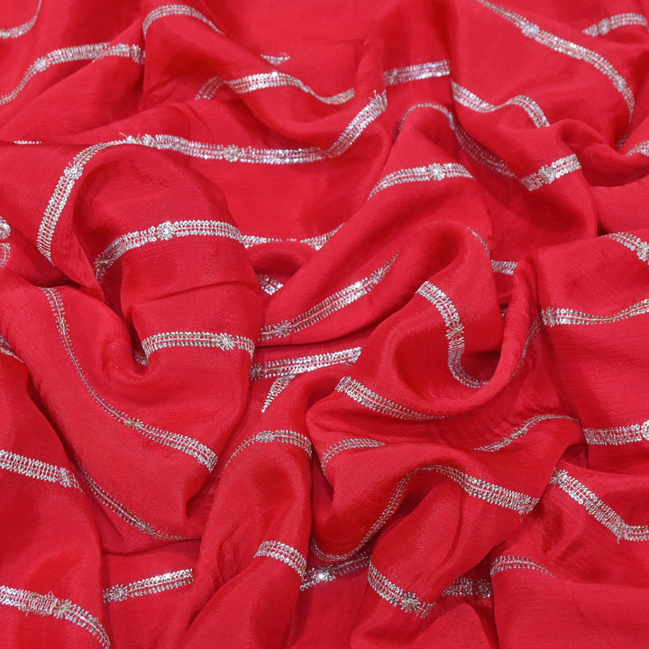 Premium Viscose Chinon Zari & Sequins Embroidery Fabric | V02661C-04