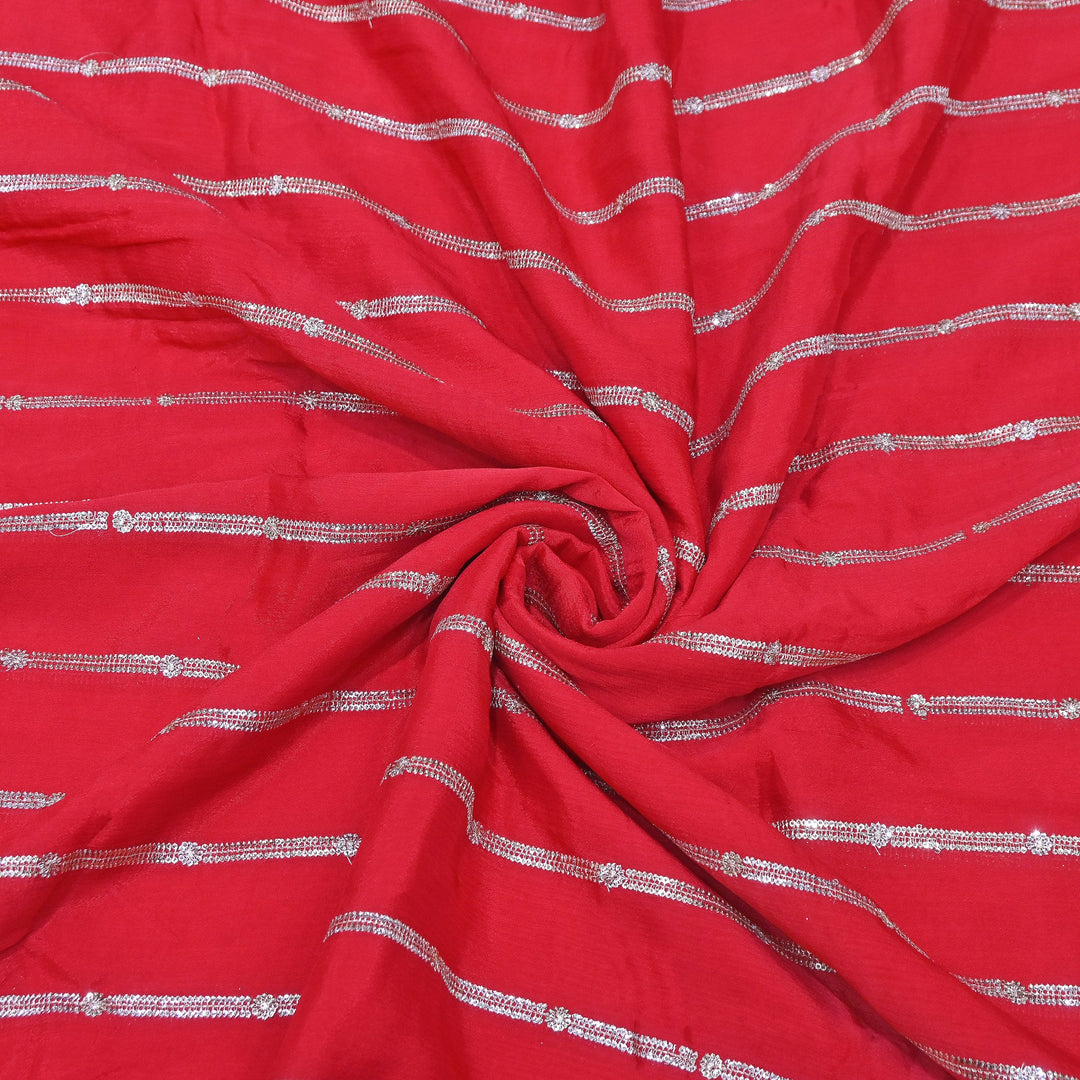 Premium Viscose Chinon Zari & Sequins Embroidery Fabric | V02661C-04
